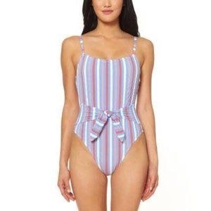 Jessica Simpson Striped Tie-Waist Swim One Piece L